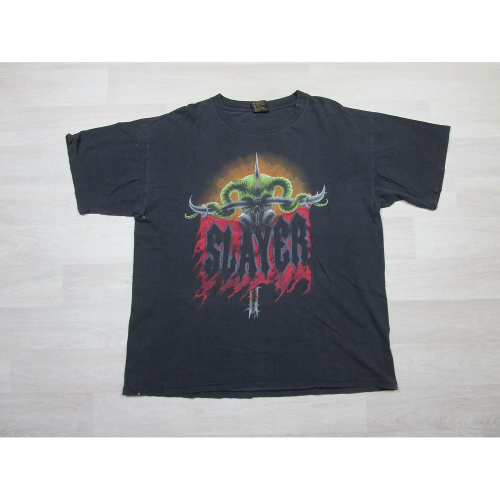 Vintage Slayer T Shirt (XL) 1990's Benscoter Art Double-Sided Brockum Faded Band